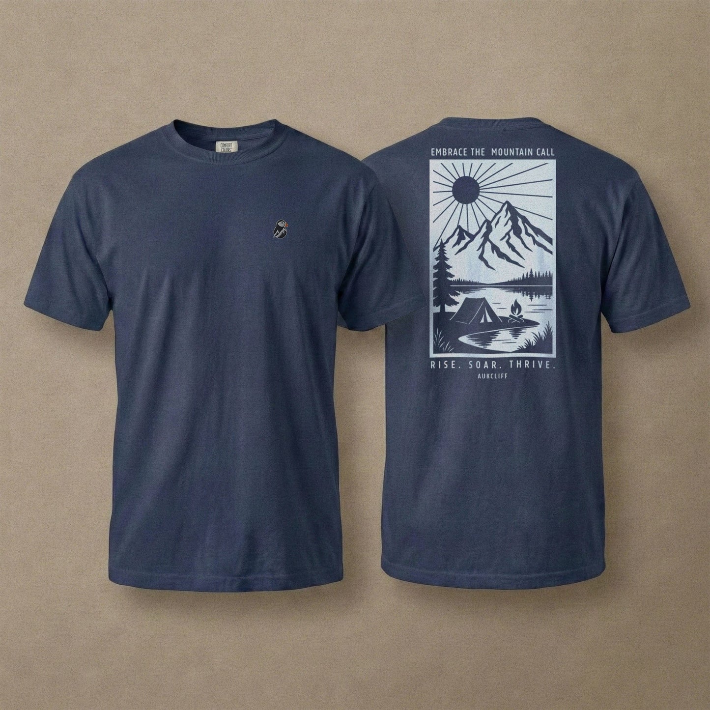 AukCliff Rear Print Comfort Colors T-shirt True Navy / S Embrace The Mountain Call Comfort Colors Tee