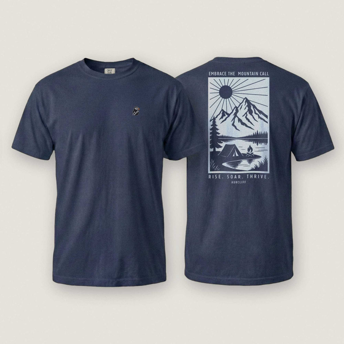 AukCliff Rear Print Comfort Colors T-shirt True Navy / S Embrace The Mountain Call Comfort Colors Tee
