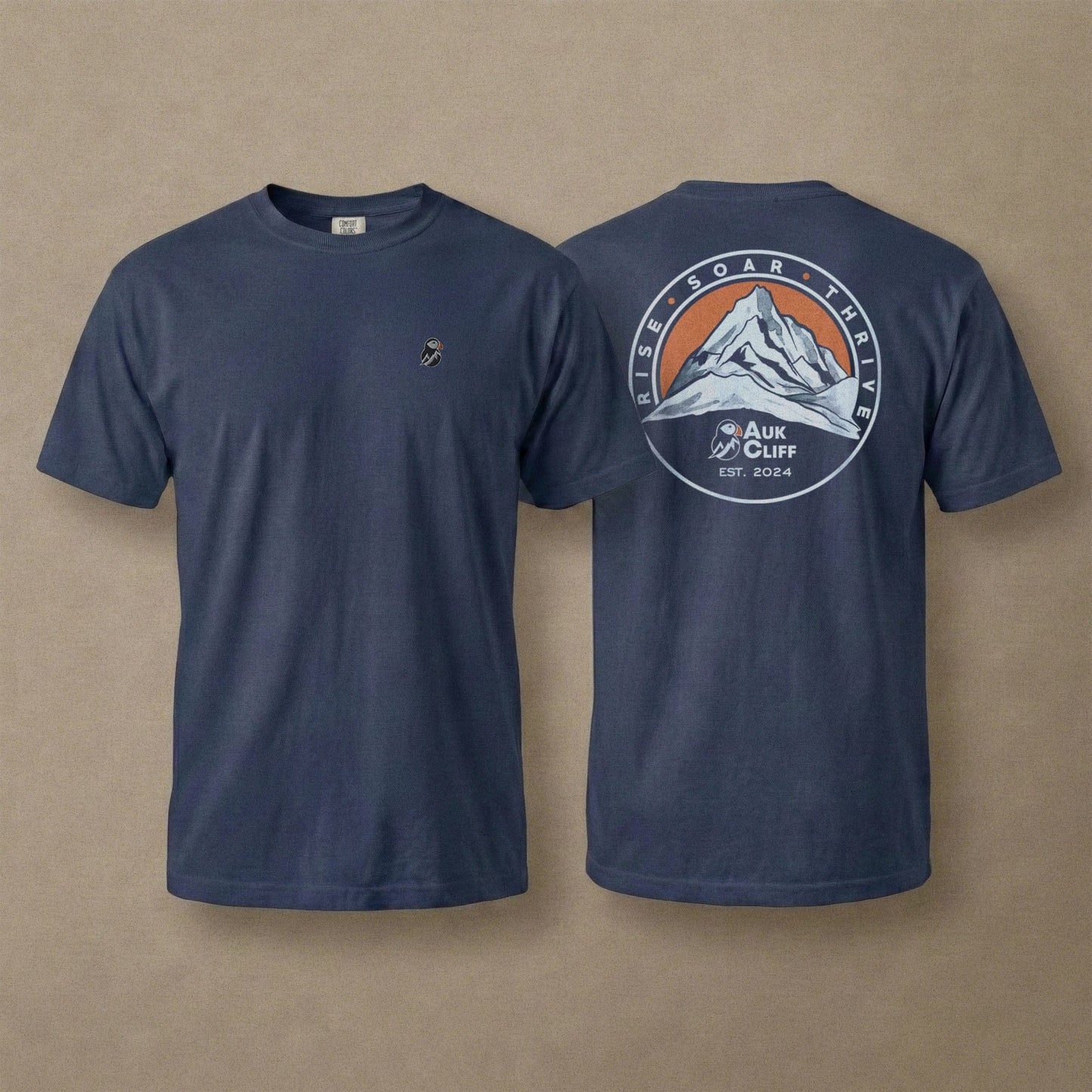 AukCliff Rear Print Comfort Colors T-shirt True Navy / S Retro Mountain Logo Comfort Colors Back Print T-Shirt