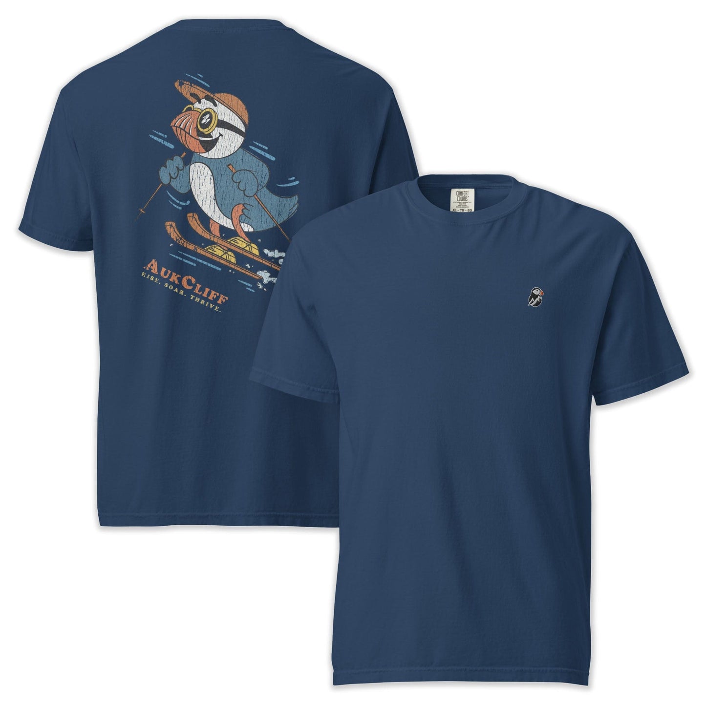 AukCliff Rear Print Comfort Colors T-shirt True Navy / S Retro Snowboarder Puffin Comfort Colors Back Print T-Shirt