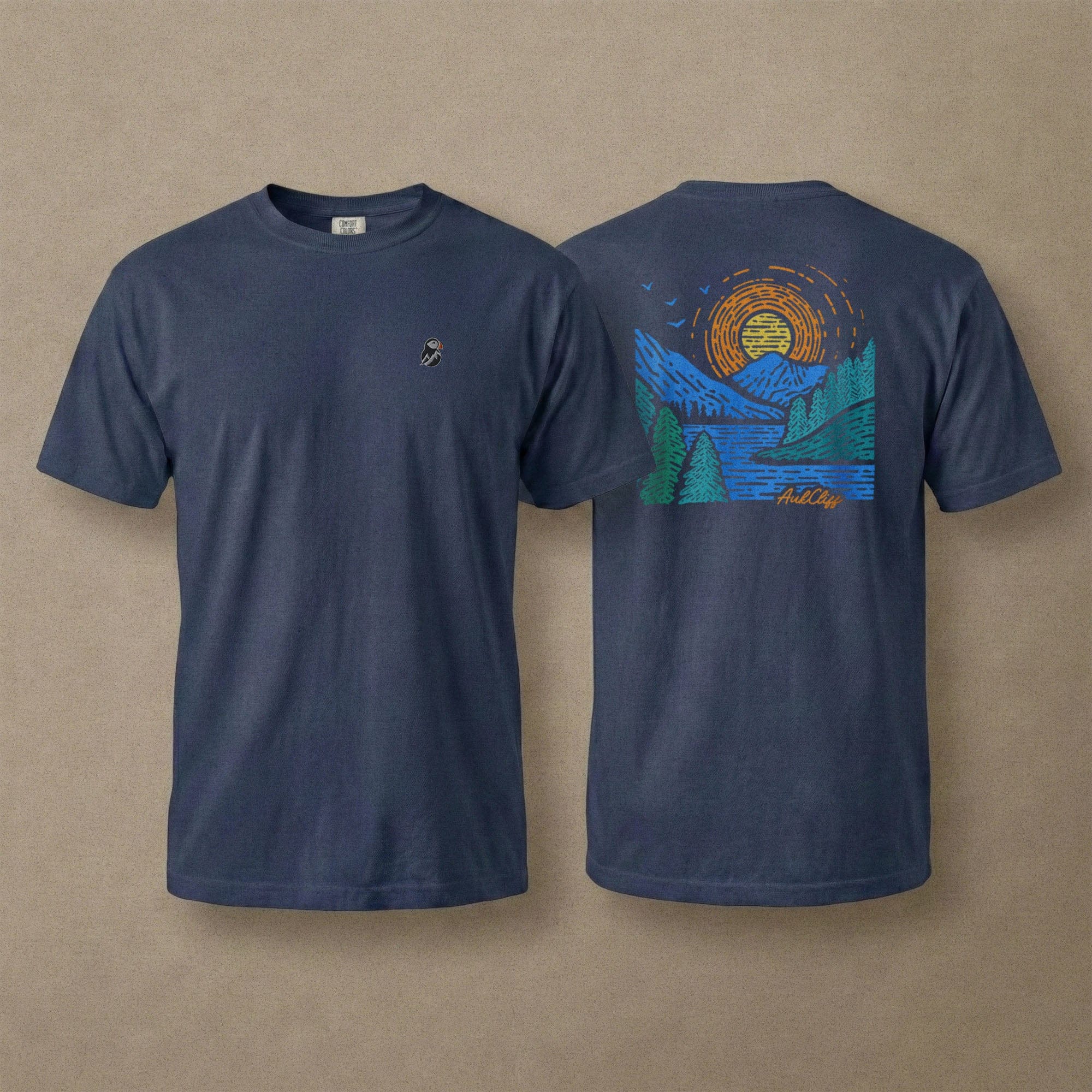 AukCliff Rear Print Comfort Colors T-shirt True Navy / S Sunrise Vista Landscape Back Print Comfort Colors T-Shirt