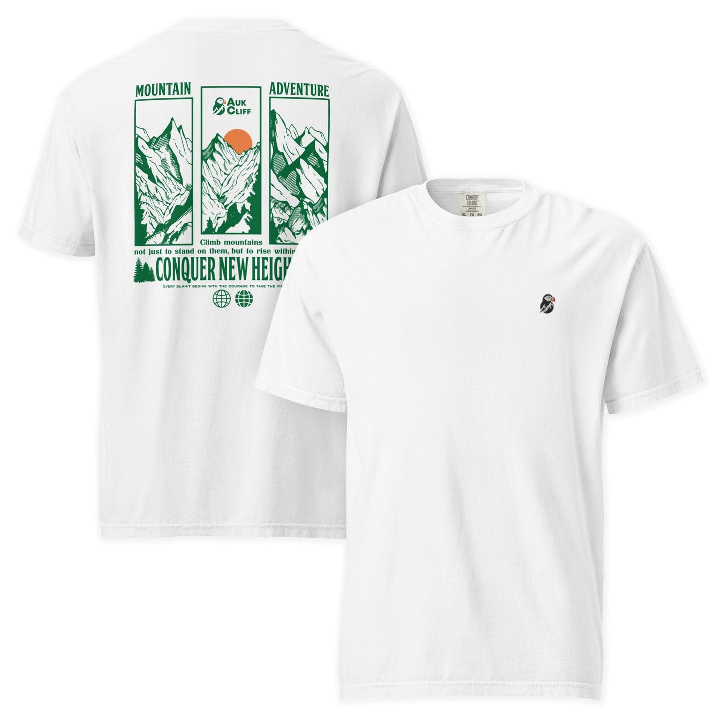 AukCliff Rear Print Comfort Colors T-shirt White / S Conquer New Heights Mountain Comfort Colors T-Shirt