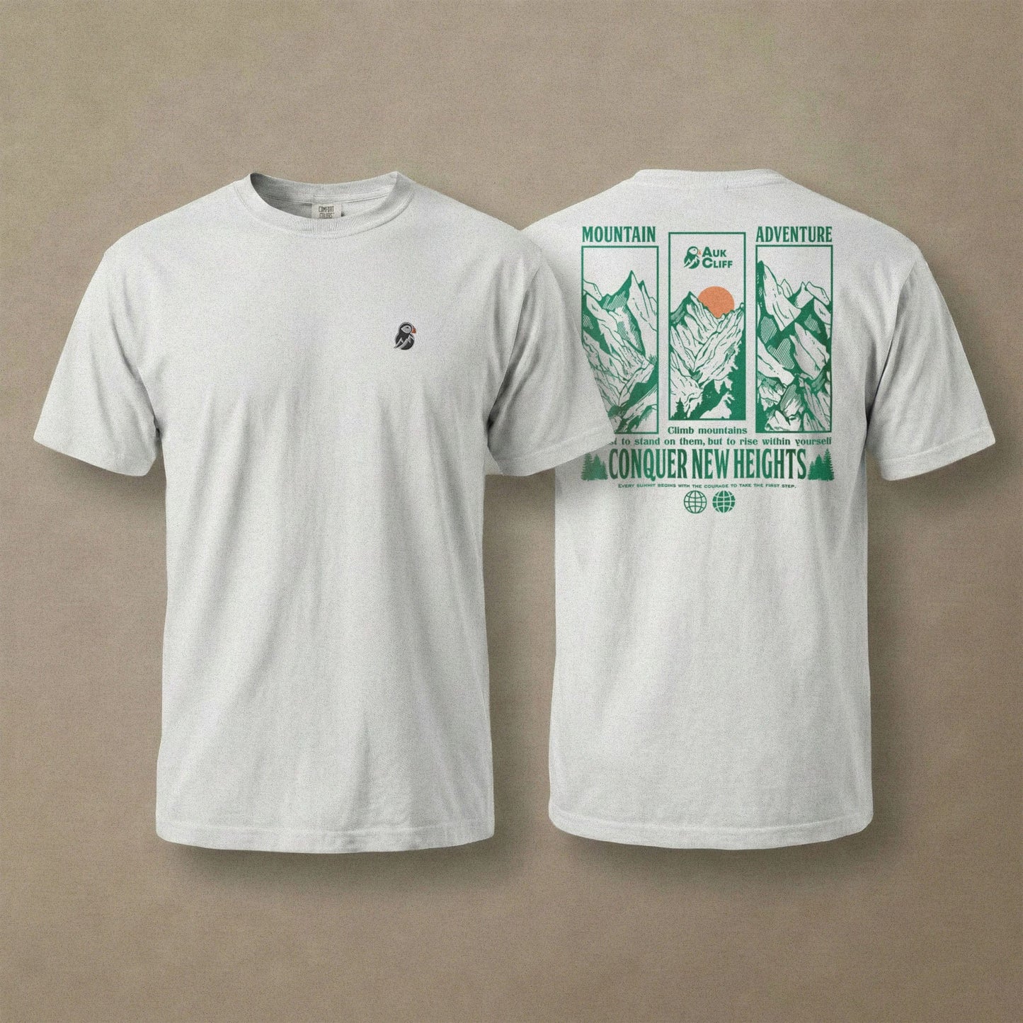 AukCliff Rear Print Comfort Colors T-shirt White / S Conquer New Heights Mountain Comfort Colors T-Shirt
