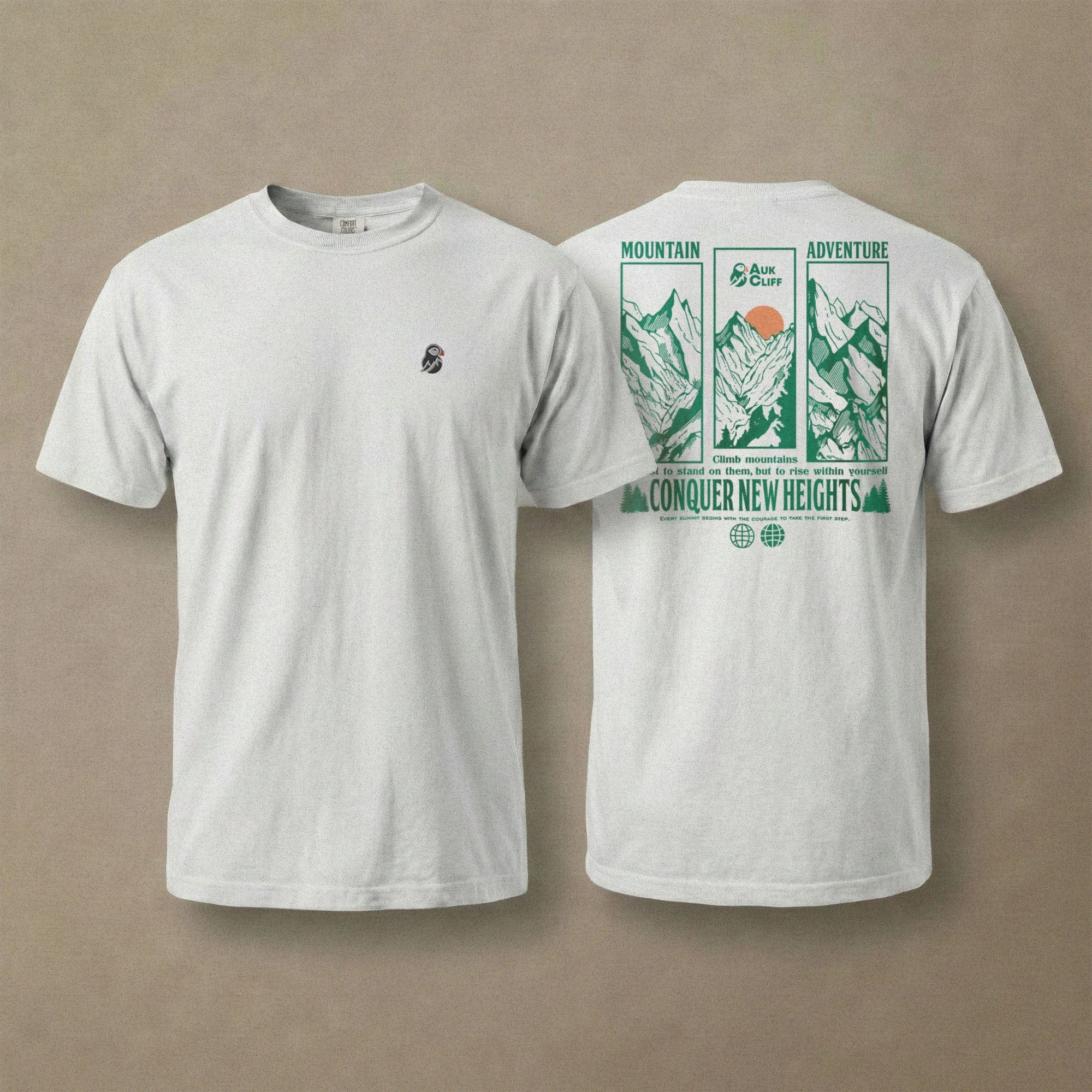 AukCliff Rear Print Comfort Colors T-shirt White / S Conquer New Heights Mountain Comfort Colors T-Shirt