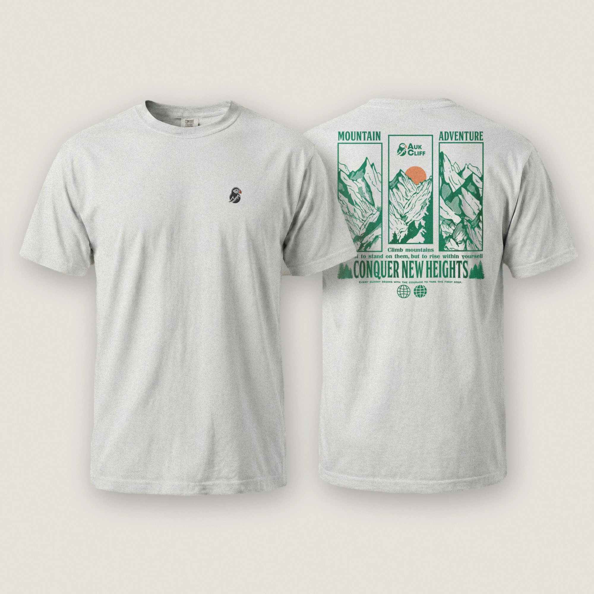 AukCliff Rear Print Comfort Colors T-shirt White / S Conquer New Heights Mountain Comfort Colors T-Shirt