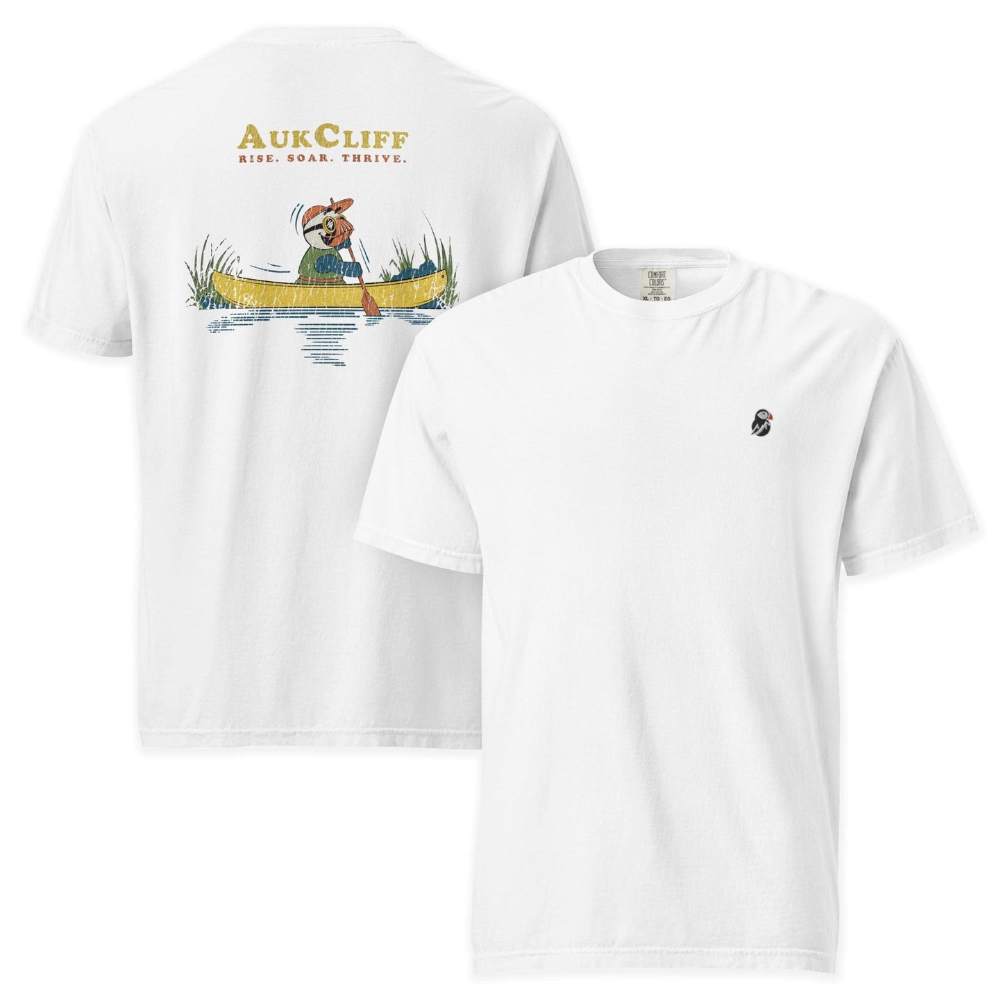 AukCliff Rear Print Comfort Colors T-shirt White / S Retro Canoeing Puffin Comfort Colors Back Print T-Shirt