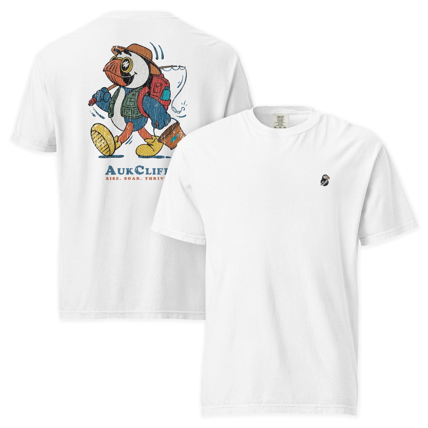 AukCliff Rear Print Comfort Colors T-shirt White / S Retro Fishing Puffin Comfort Colors Back Print T-Shirt