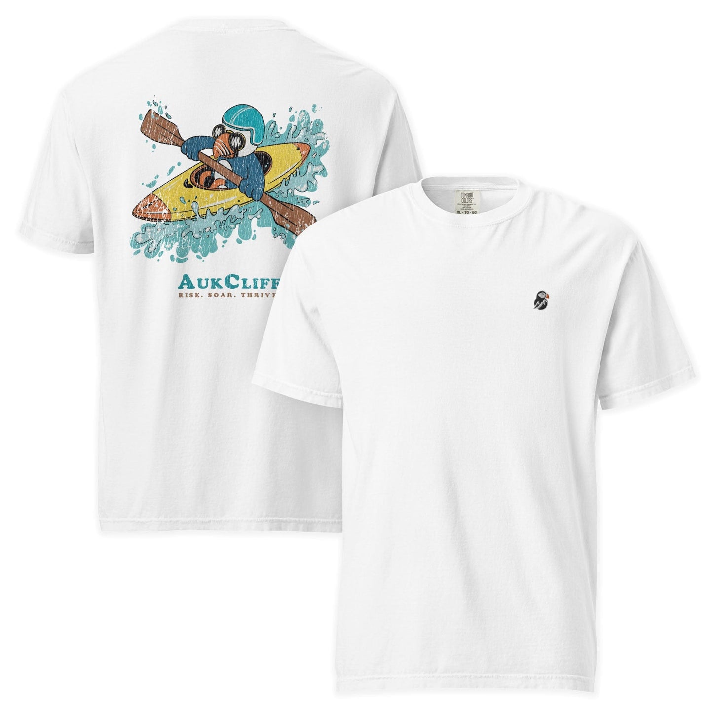 AukCliff Rear Print Comfort Colors T-shirt White / S Retro Kayaker Puffin Comfort Colors Back Print T-Shirt