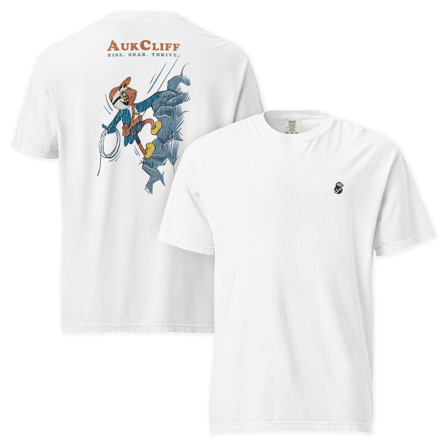 AukCliff Rear Print Comfort Colors T-shirt White / S Retro Puffin Climber Comfort Colors Back Print T-Shirt