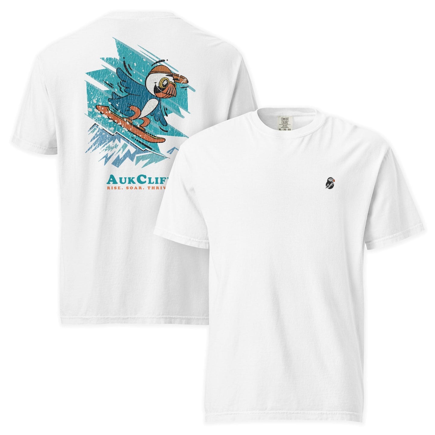 AukCliff Rear Print Comfort Colors T-shirt White / S Retro Snowboarder Puffin Comfort Colors Back Print T-Shirt