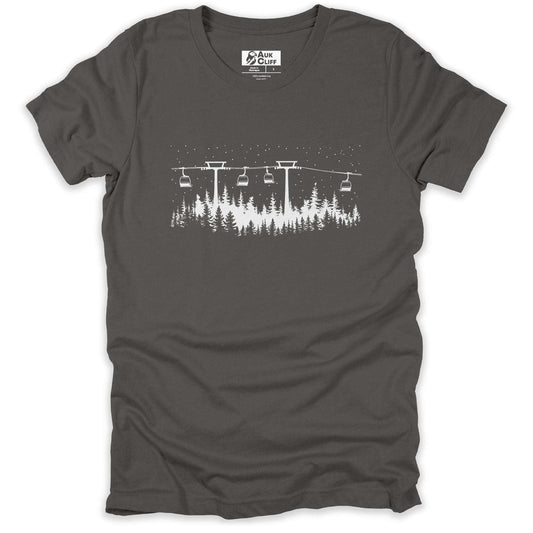 AukCliff Skiing and Snowboarding Graphic Tees Asphalt / S Ski Lift Silhouette T-shirt