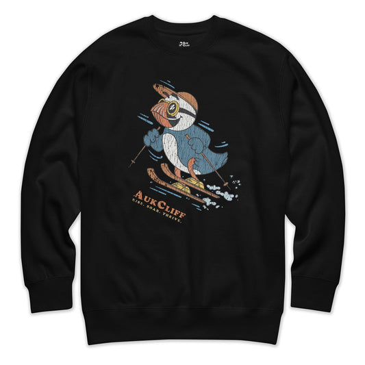 AukCliff Trailblazer Collection Graphic Sweatshirts Black / S Retro Skiing Puffin Sweatshirt