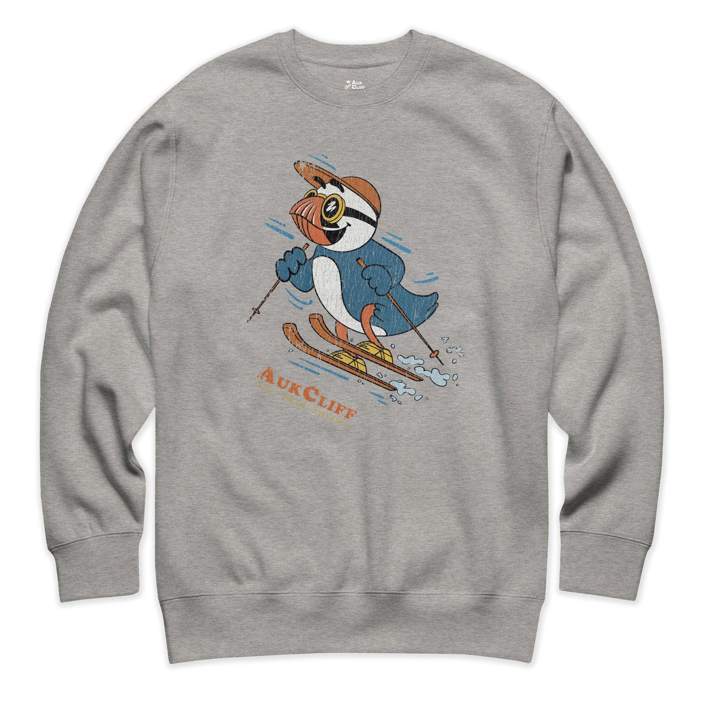 AukCliff Trailblazer Collection Graphic Sweatshirts Carbon Grey / S Retro Skiing Puffin Sweatshirt