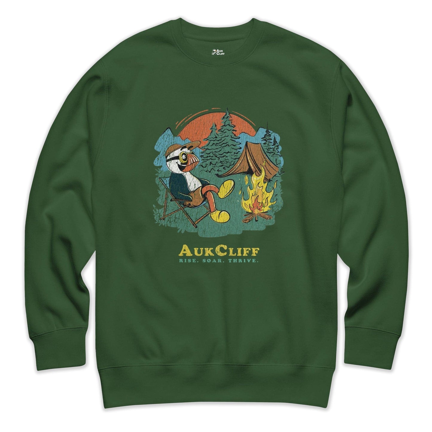 AukCliff Trailblazer Collection Graphic Sweatshirts Forest Green / S Retro Camping Puffin Sweatshirt