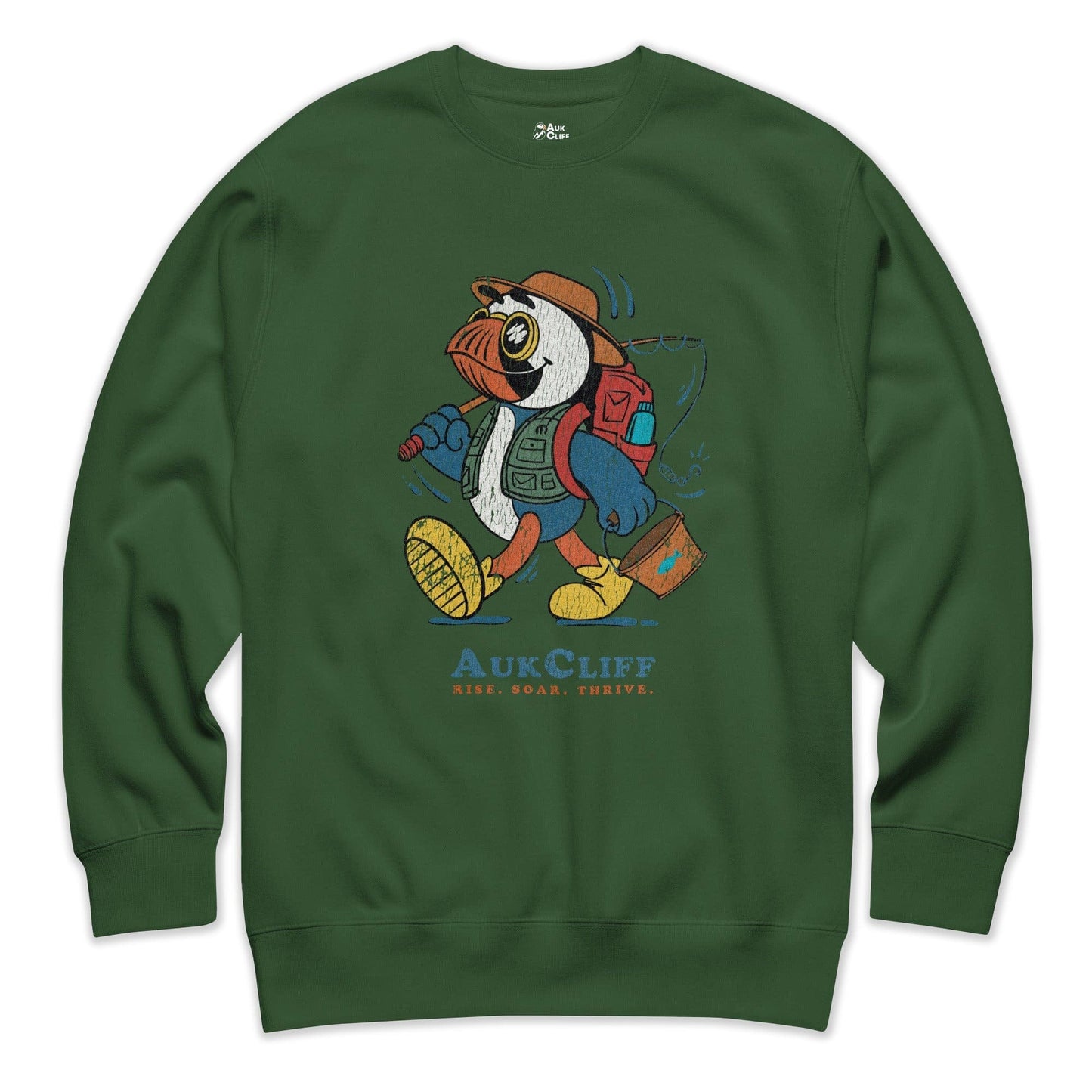 AukCliff Trailblazer Collection Graphic Sweatshirts Forest Green / S Retro Fishing Puffin Sweatshirt