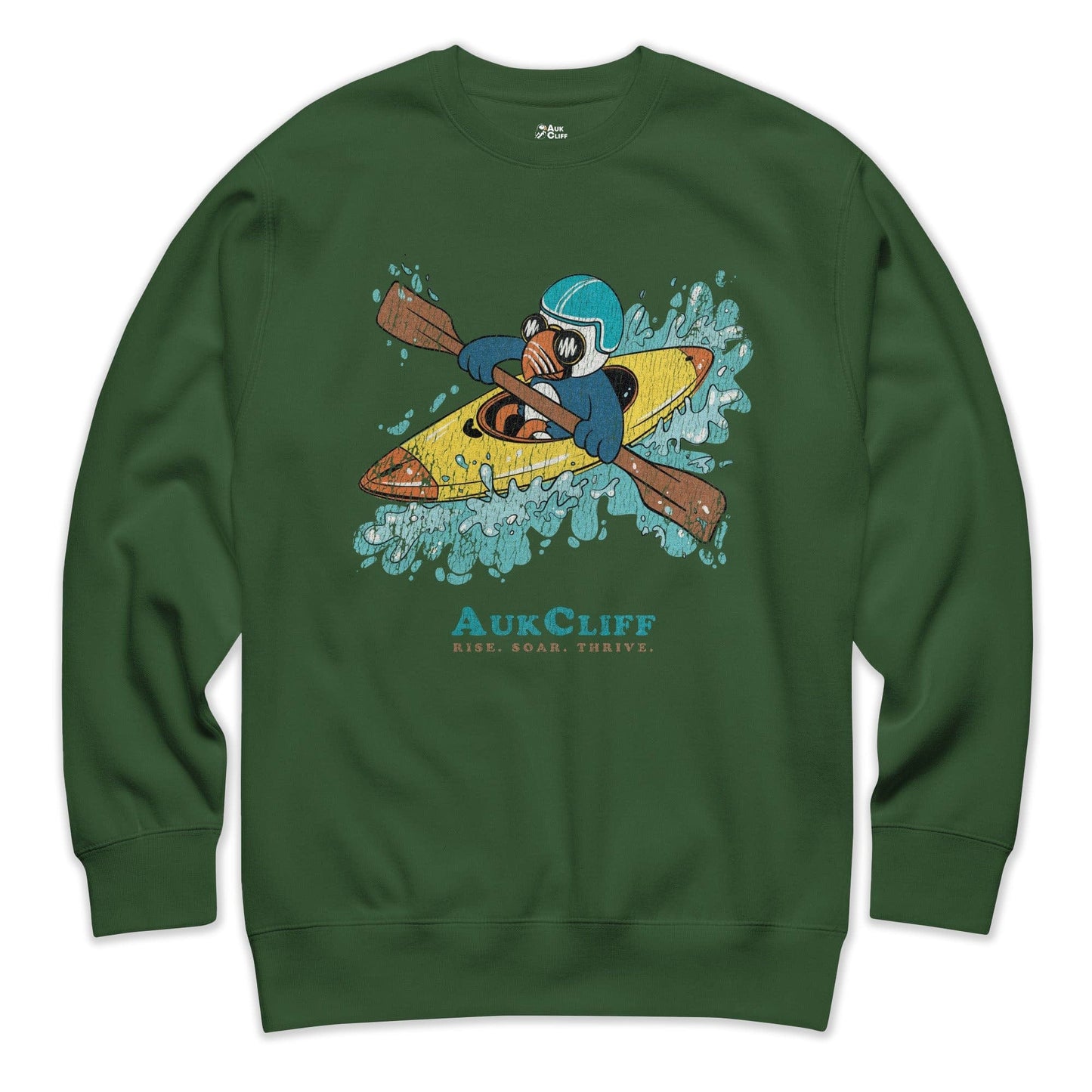 AukCliff Trailblazer Collection Graphic Sweatshirts Forest Green / S Retro Puffin Kayaking Sweatshirt