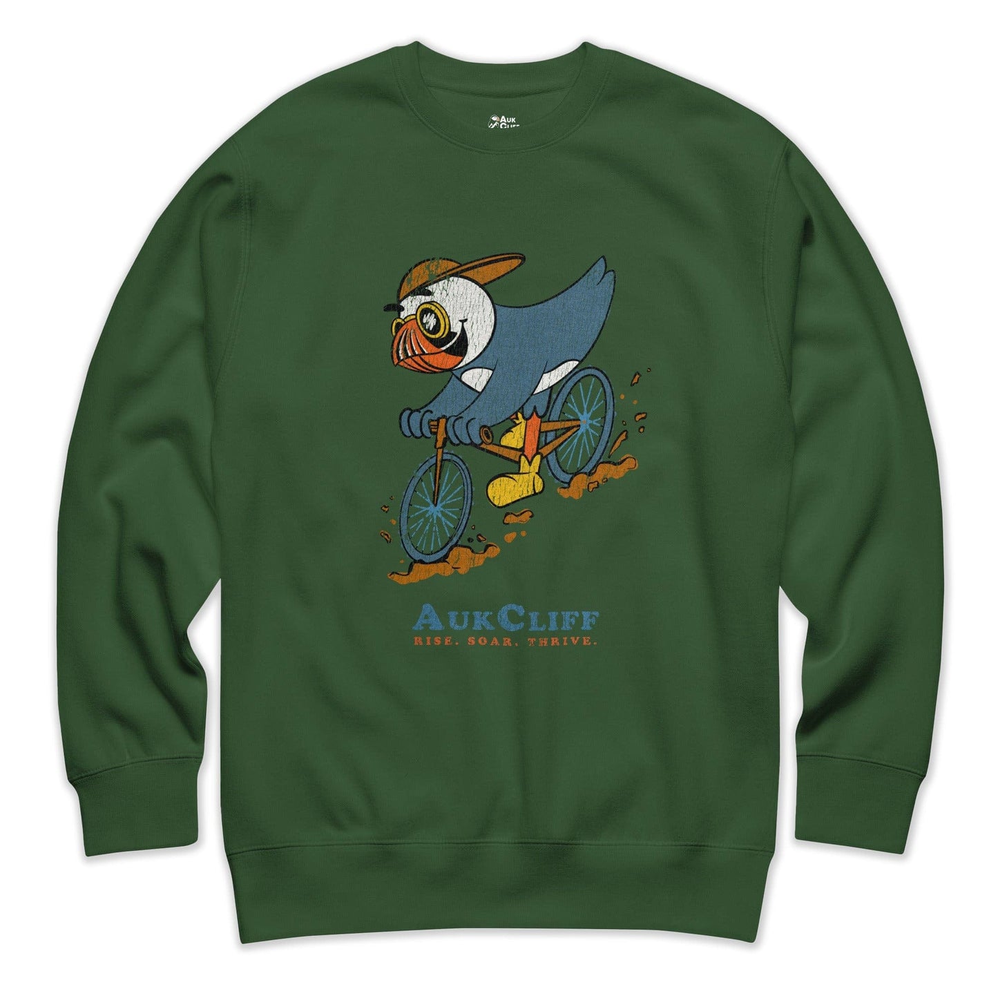 AukCliff Trailblazer Collection Graphic Sweatshirts Forest Green / S Retro Puffin Mountain Biking Sweatshirt