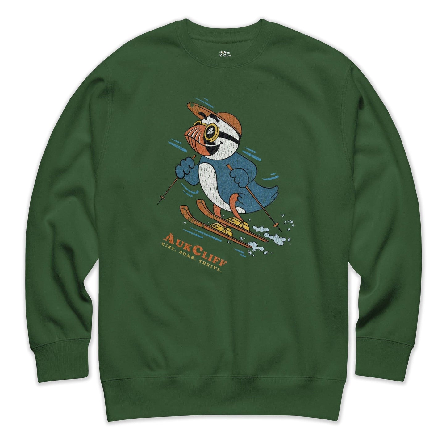 AukCliff Trailblazer Collection Graphic Sweatshirts Forest Green / S Retro Skiing Puffin Sweatshirt
