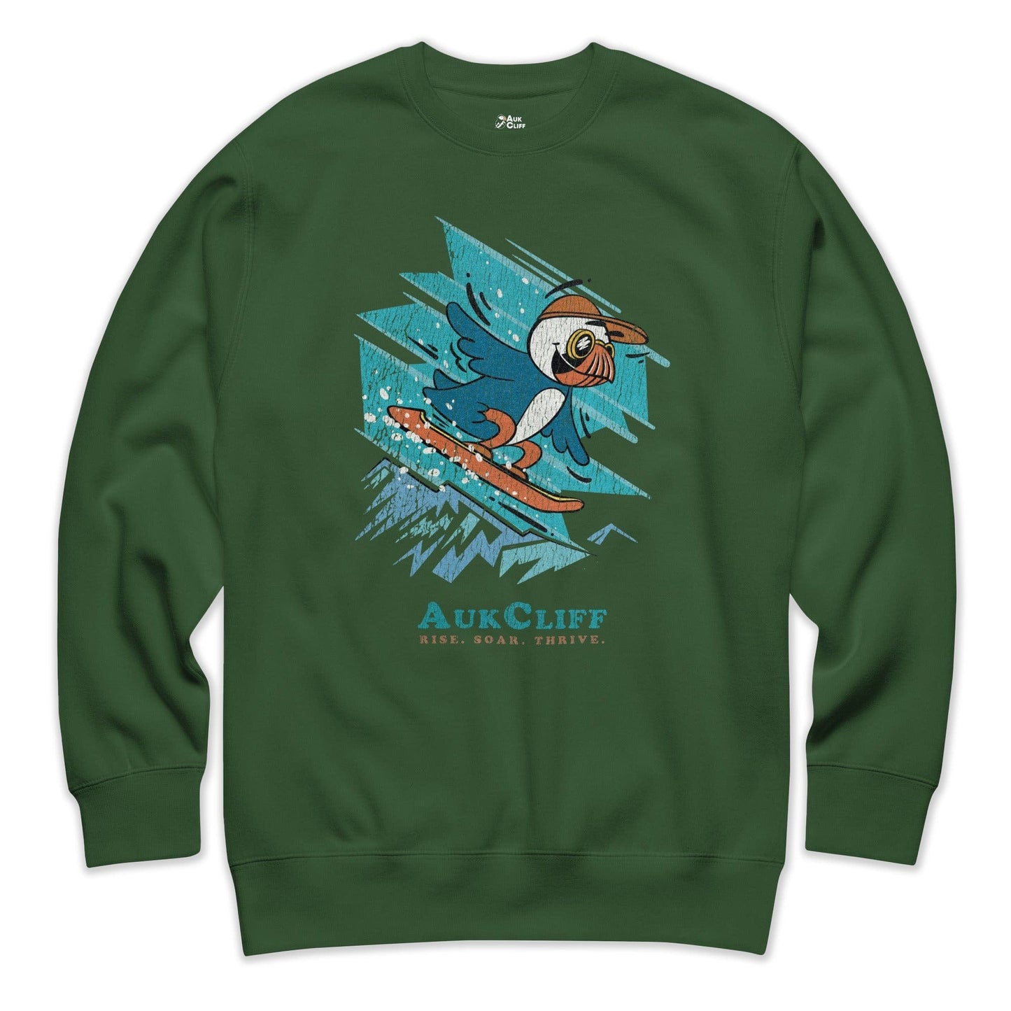 AukCliff Trailblazer Collection Graphic Sweatshirts Forest Green / S Retro Snowboarding Puffin Sweatshirt