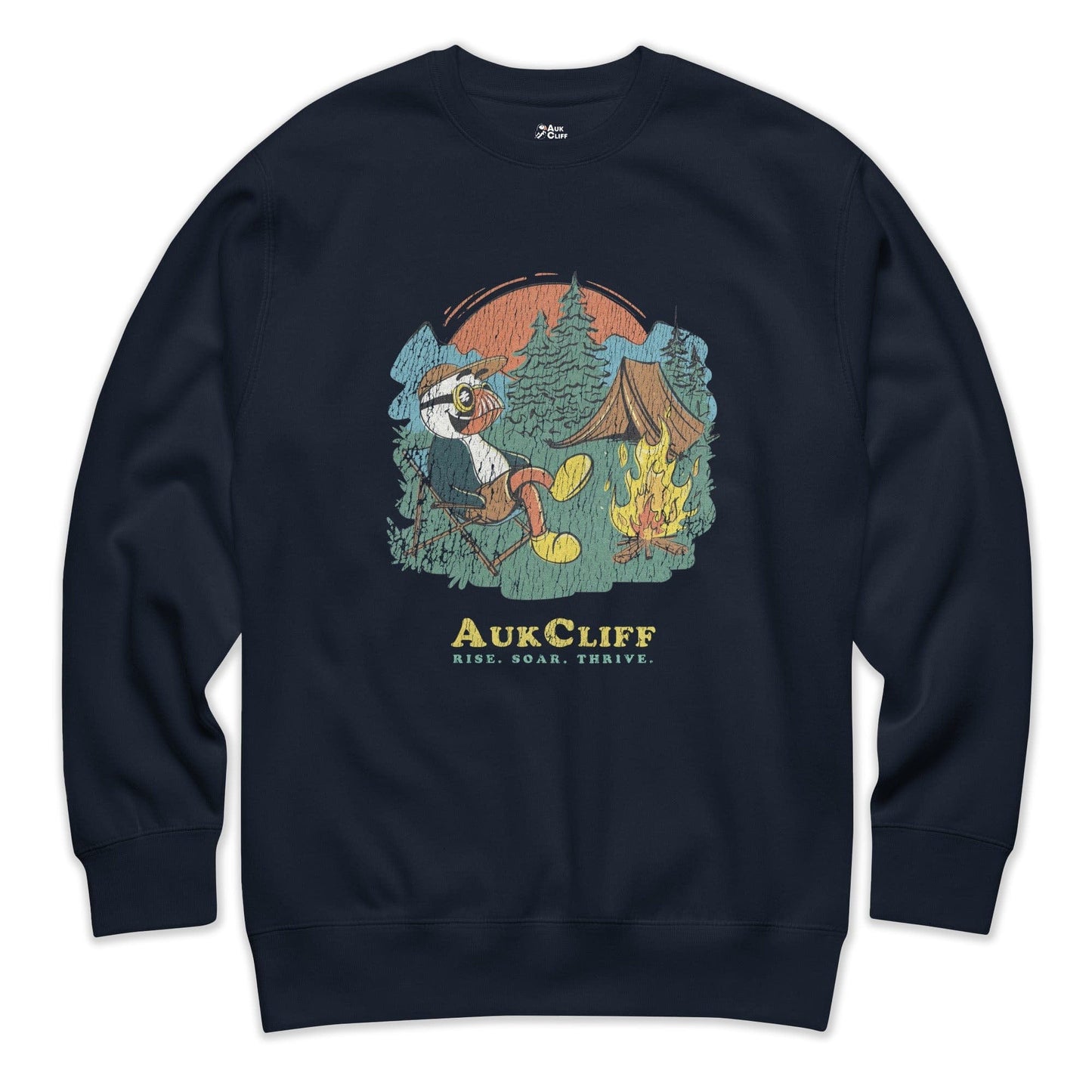 AukCliff Trailblazer Collection Graphic Sweatshirts Navy Blazer / S Retro Camping Puffin Sweatshirt