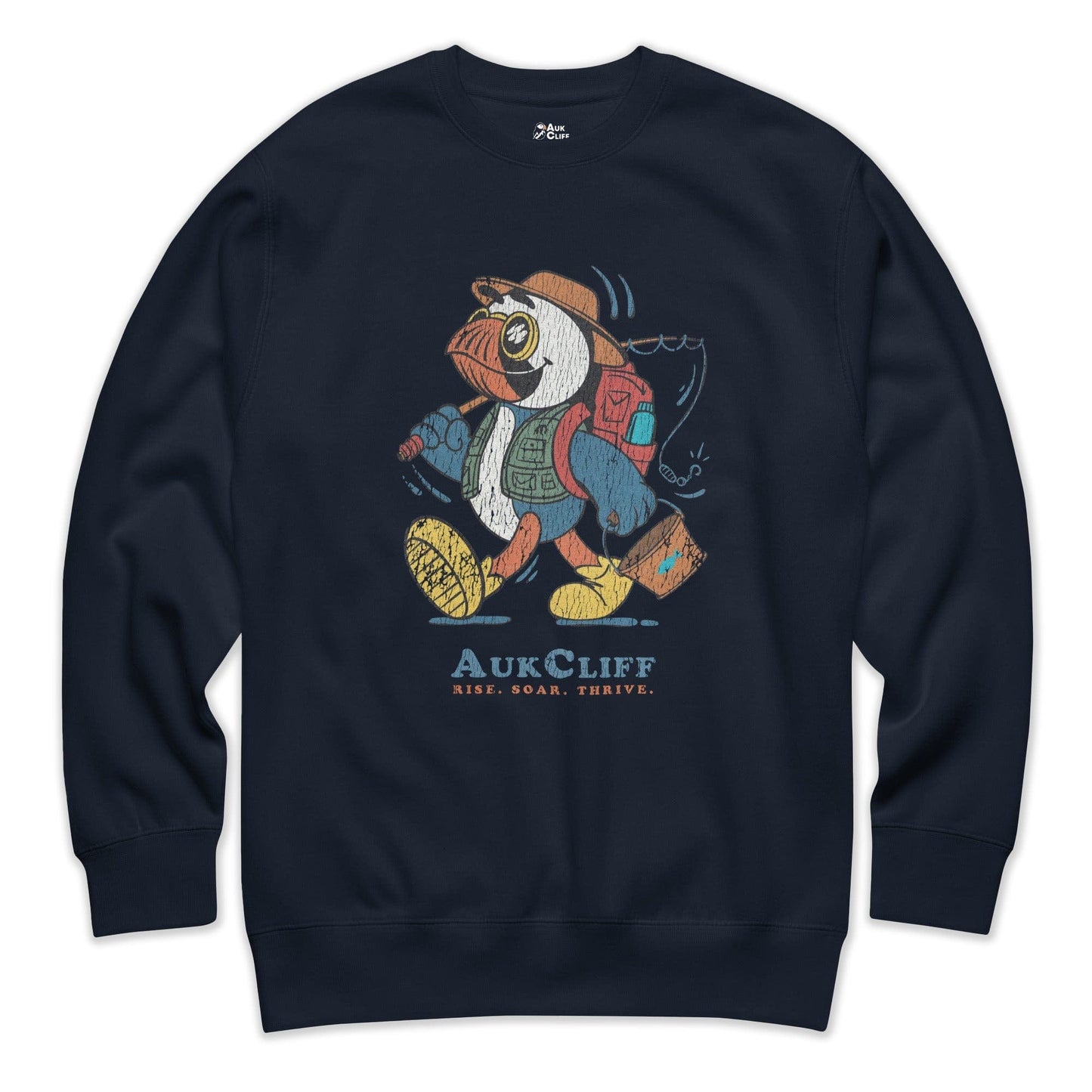 AukCliff Trailblazer Collection Graphic Sweatshirts Navy Blazer / S Retro Fishing Puffin Sweatshirt