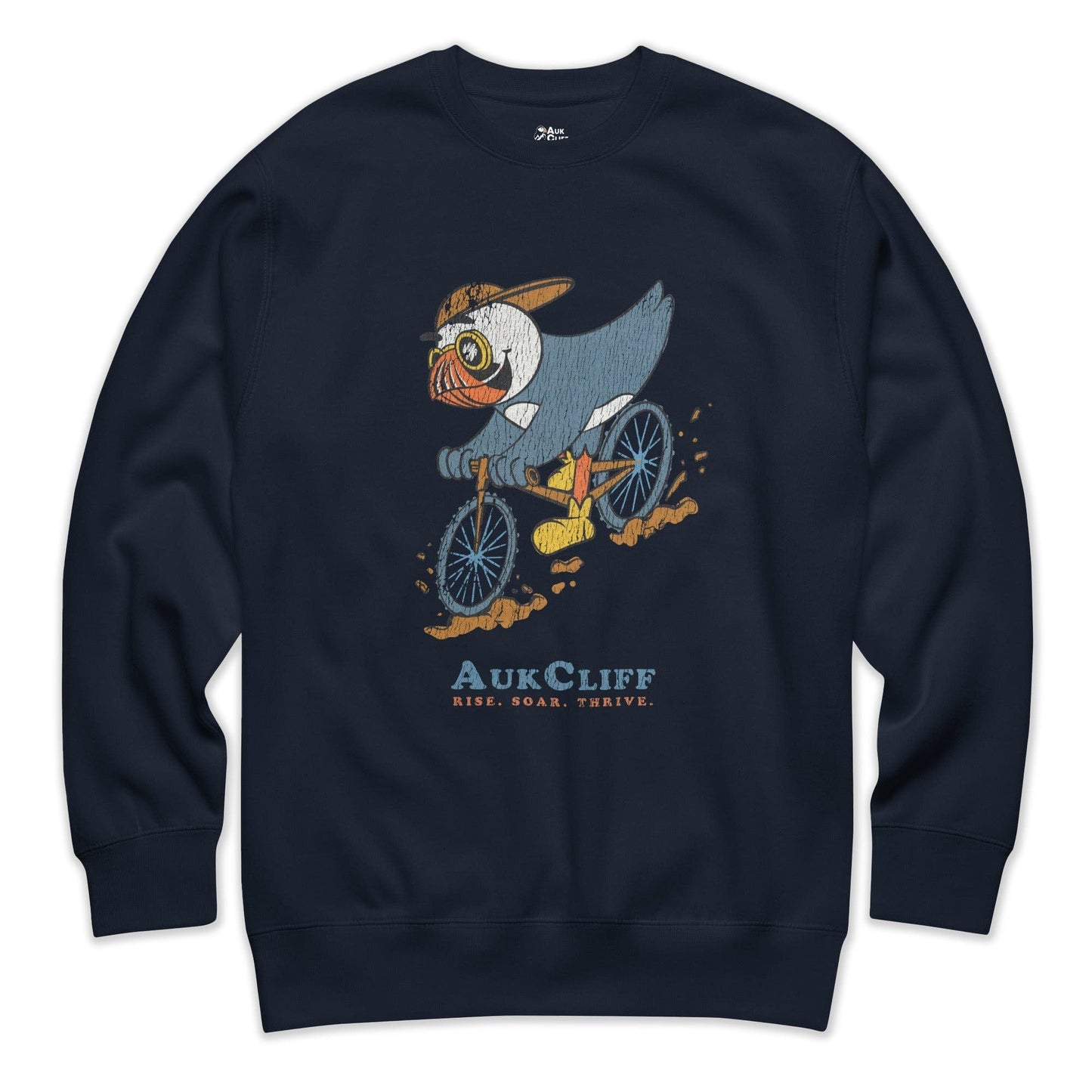 AukCliff Trailblazer Collection Graphic Sweatshirts Navy Blazer / S Retro Puffin Mountain Biking Sweatshirt