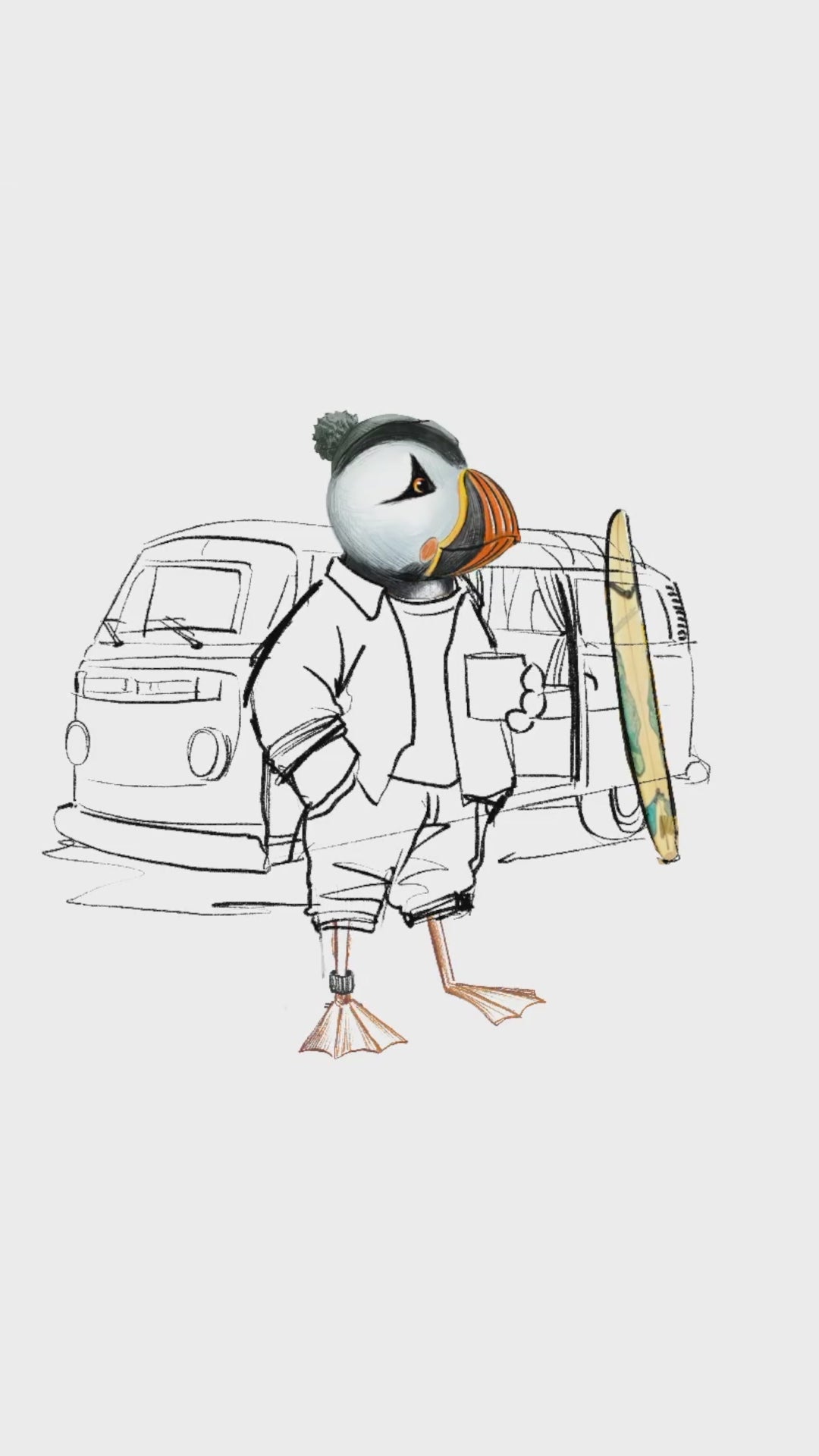 Captain Puffin Van Life Surfer T-Shirt