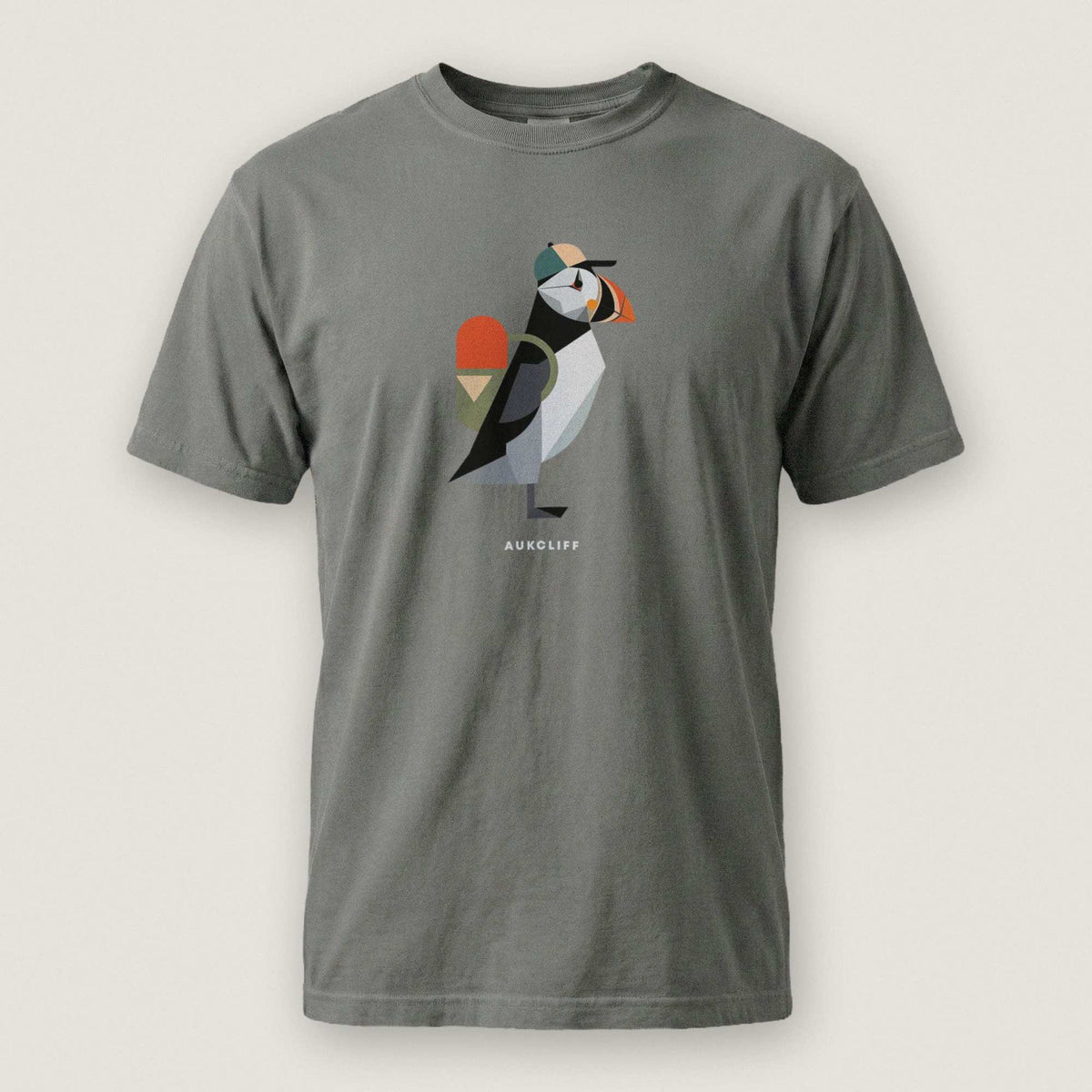 Printify T-Shirt Grey / S Geometric Puffin Trekker T-shirt