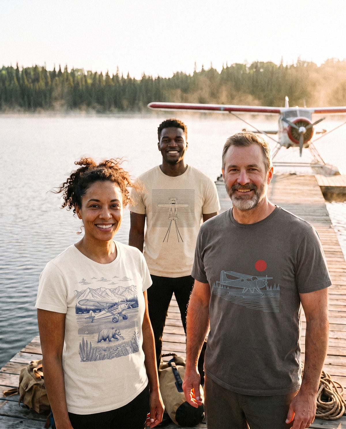 Bush Pilot tees worn out on the dock, photo 1
