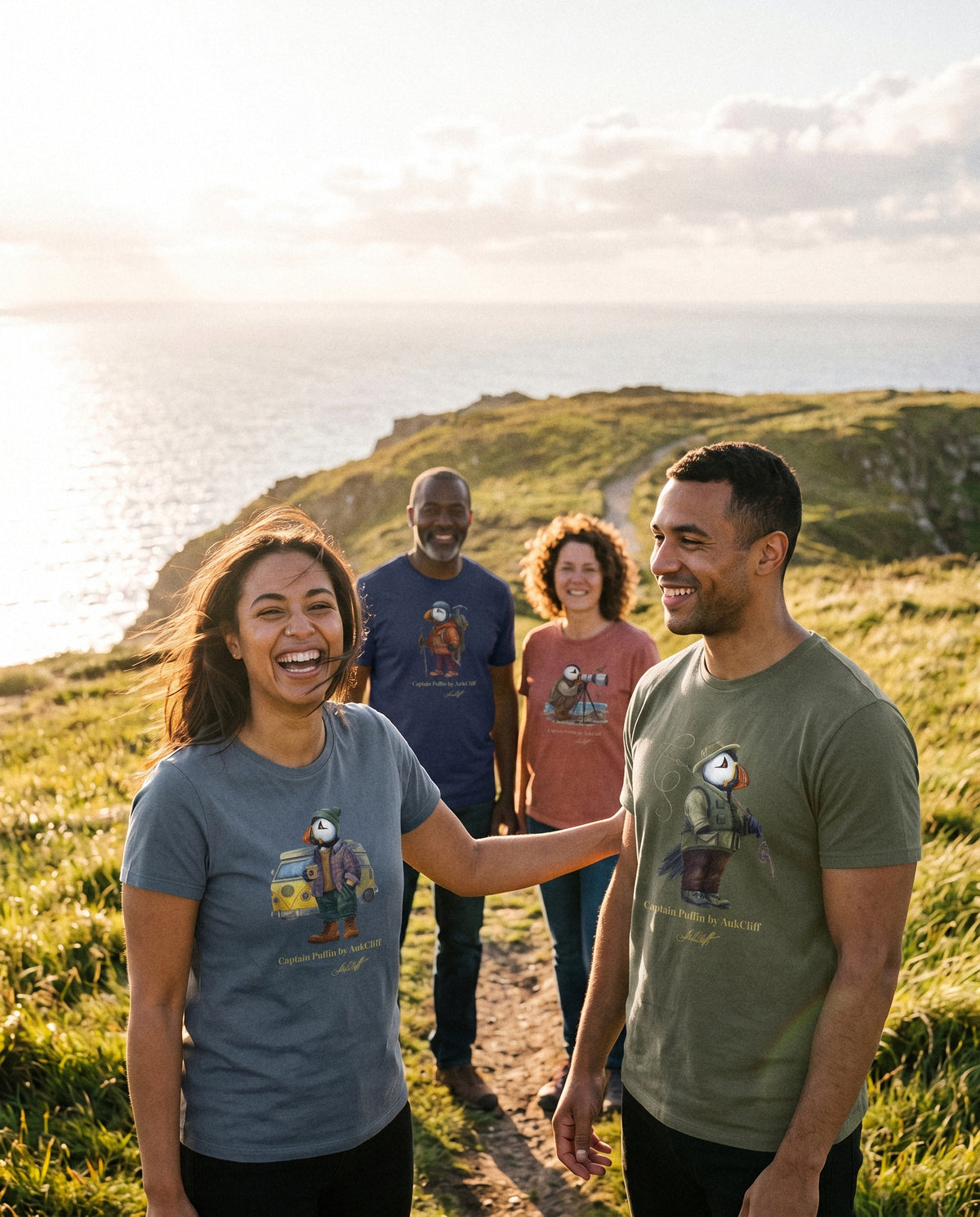 Captain Puffin tees worn outdoors, photo 1