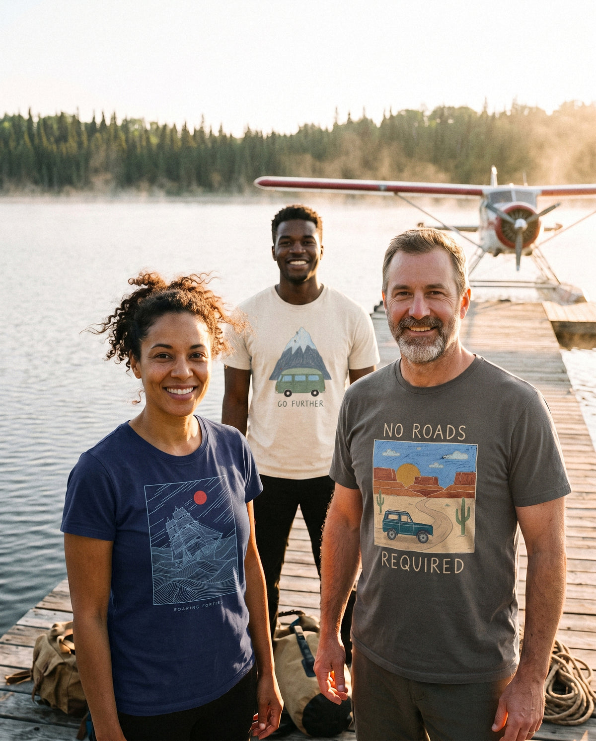 AukCliff t-shirts worn at a lake dock, photo 1