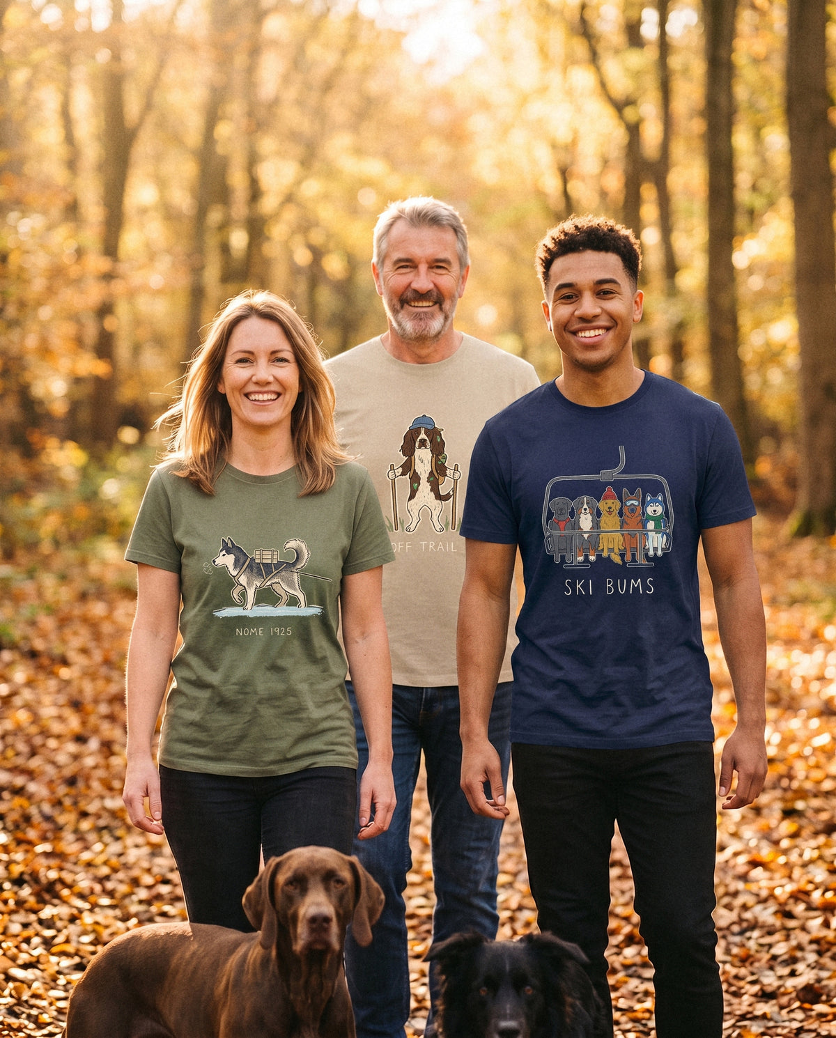 AukCliff t-shirts worn at a woodland dog walk, photo 1