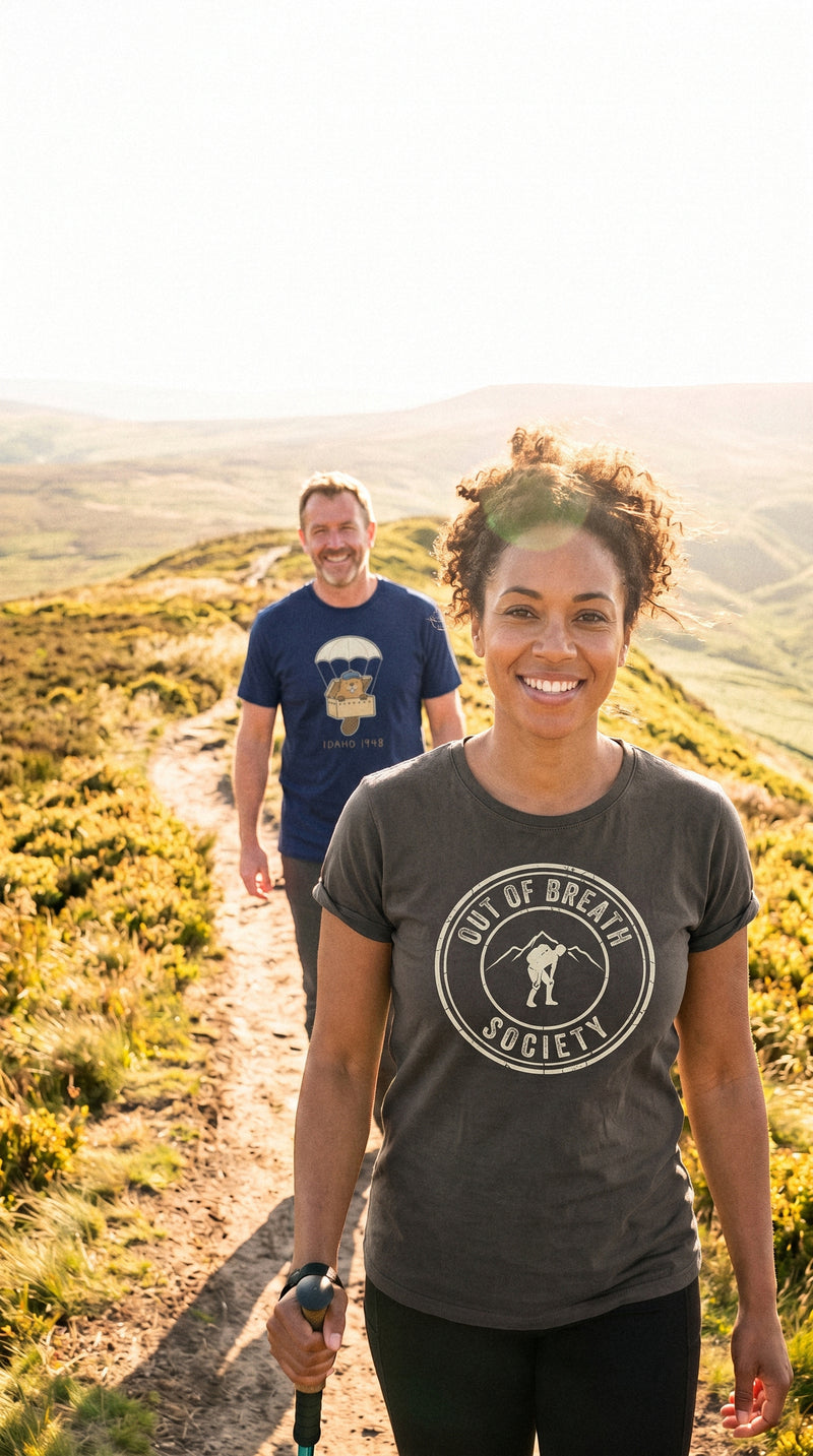 AukCliff t-shirts worn at a moorland path, photo 3