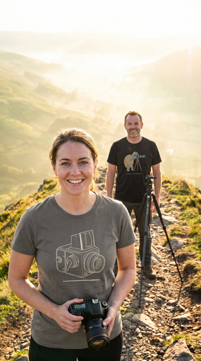 AukCliff t-shirts worn at a ridge at dawn, photo 3