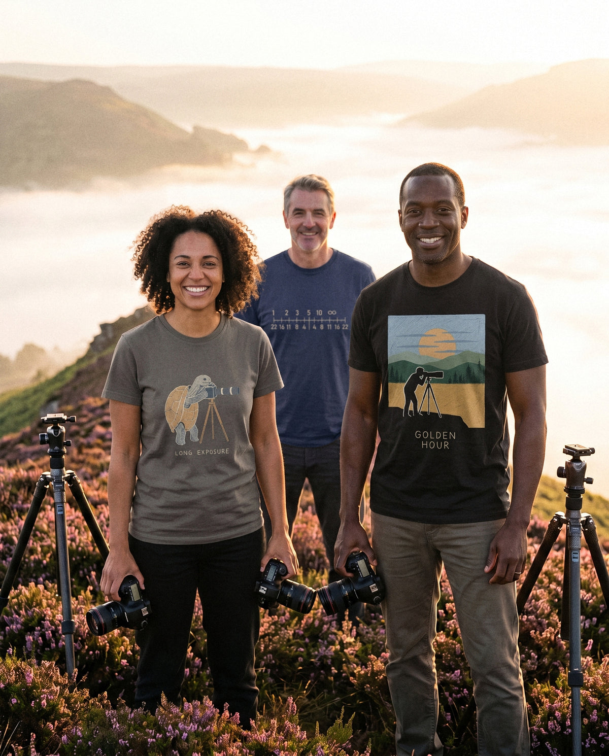 AukCliff t-shirts worn at a ridge at dawn, photo 1