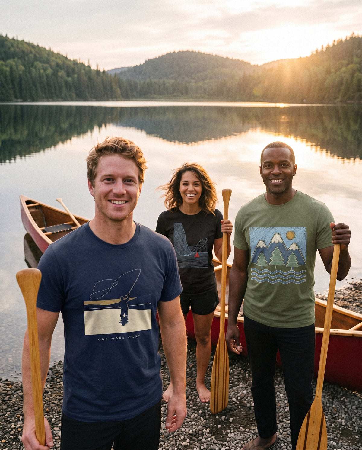 AukCliff t-shirts worn at a lake shore, photo 1