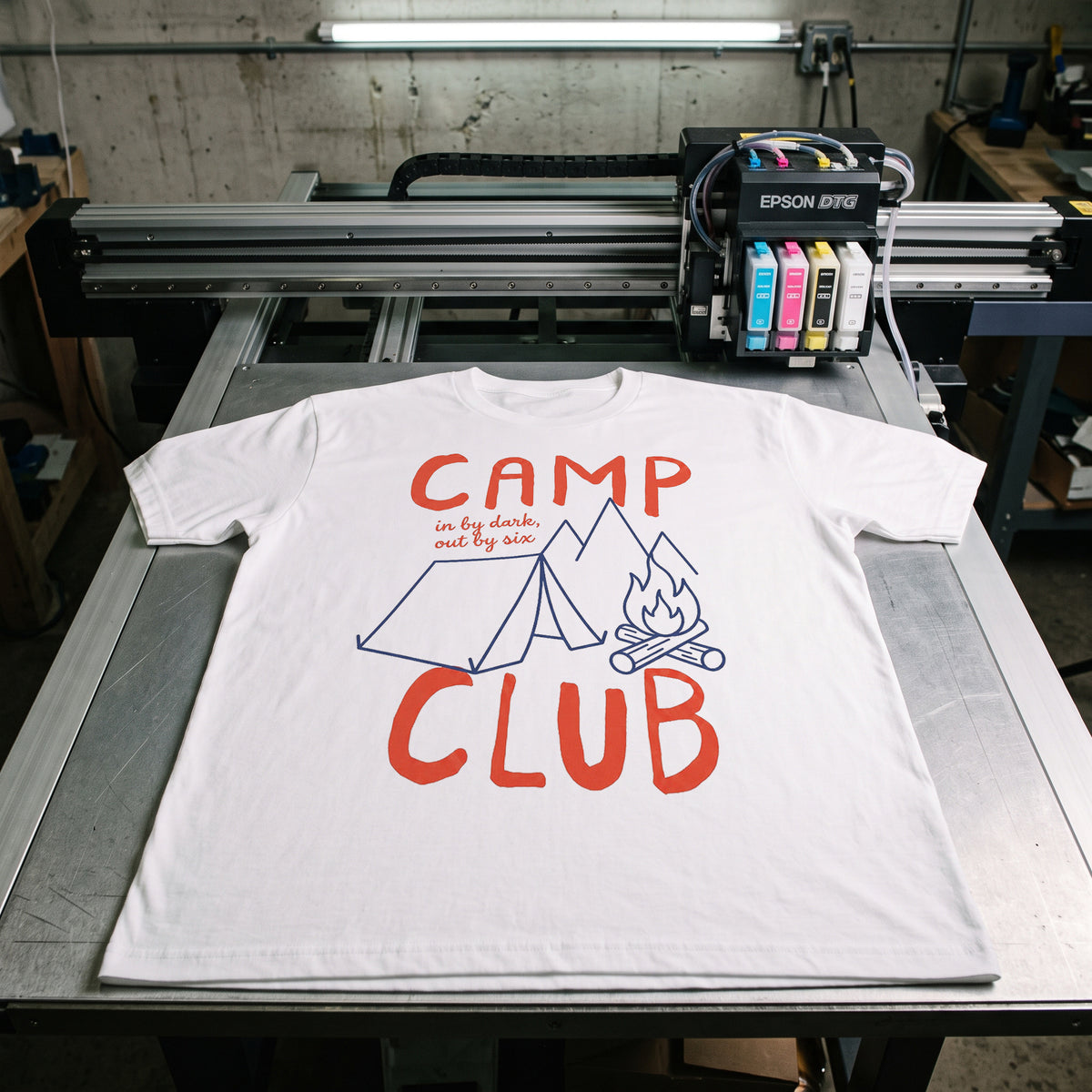 Folded tees on the workshop bench