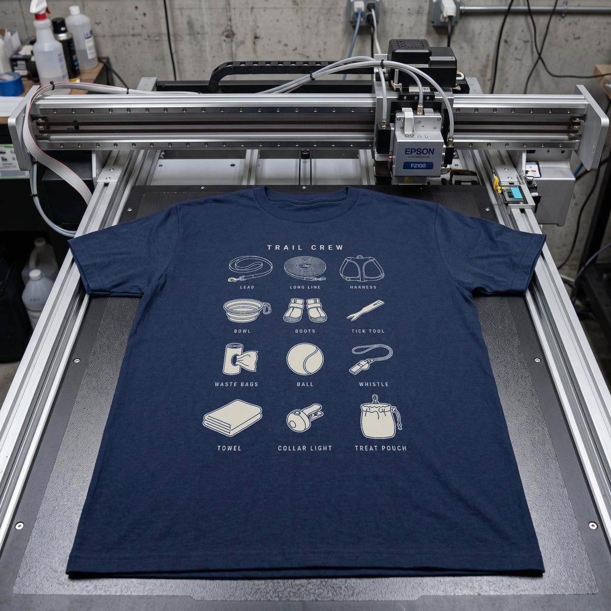 Folded tees on the workshop bench