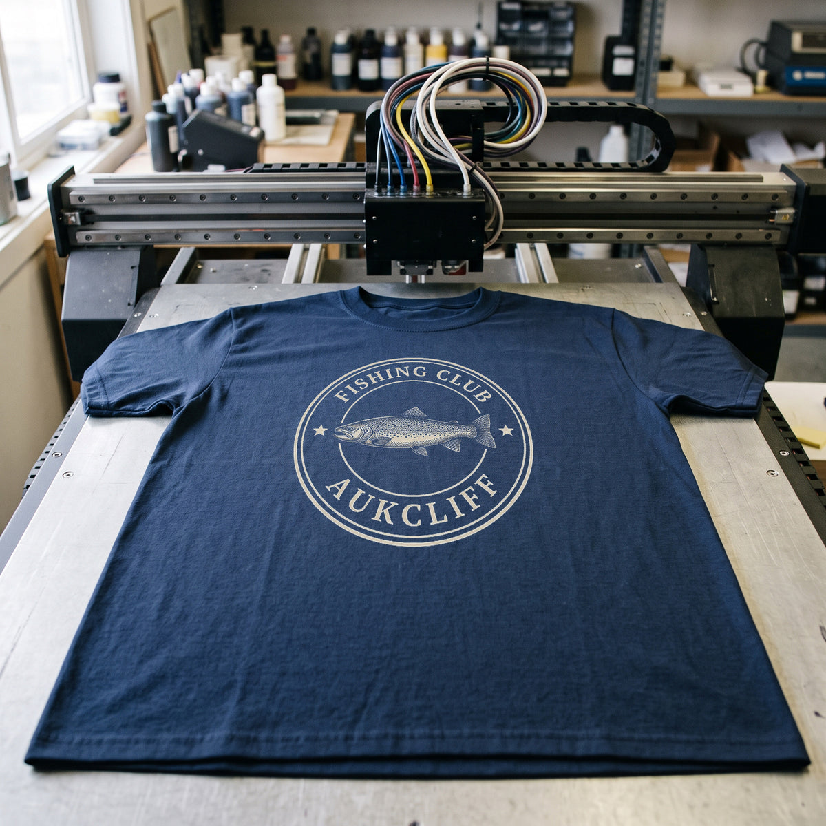 Folded tees on the workshop bench