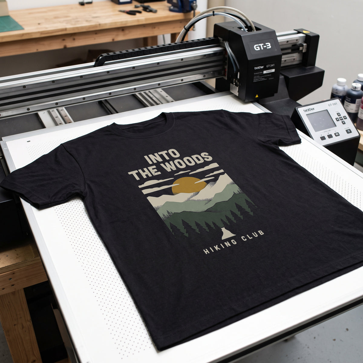 Folded tees on the workshop bench