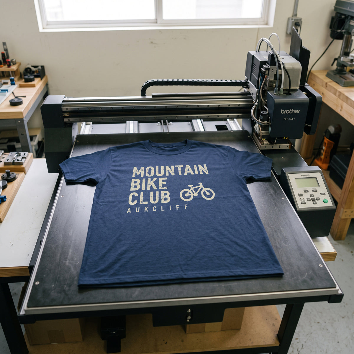 Folded tees on the workshop bench