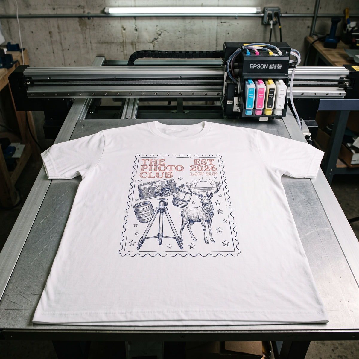Folded tees on the workshop bench