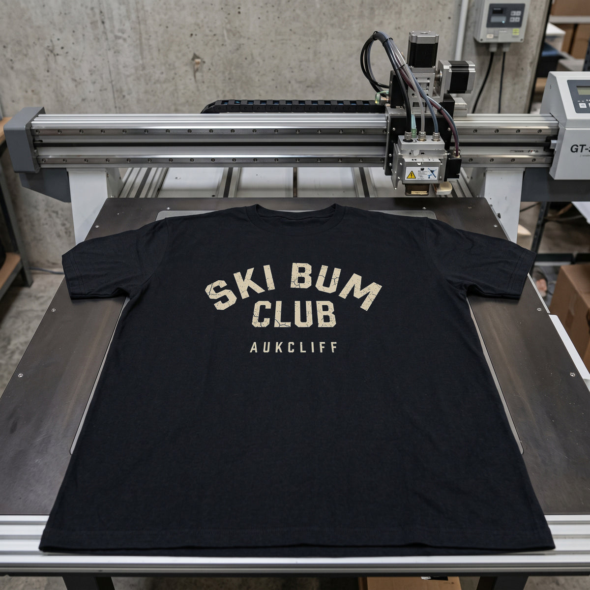 Folded tees on the workshop bench