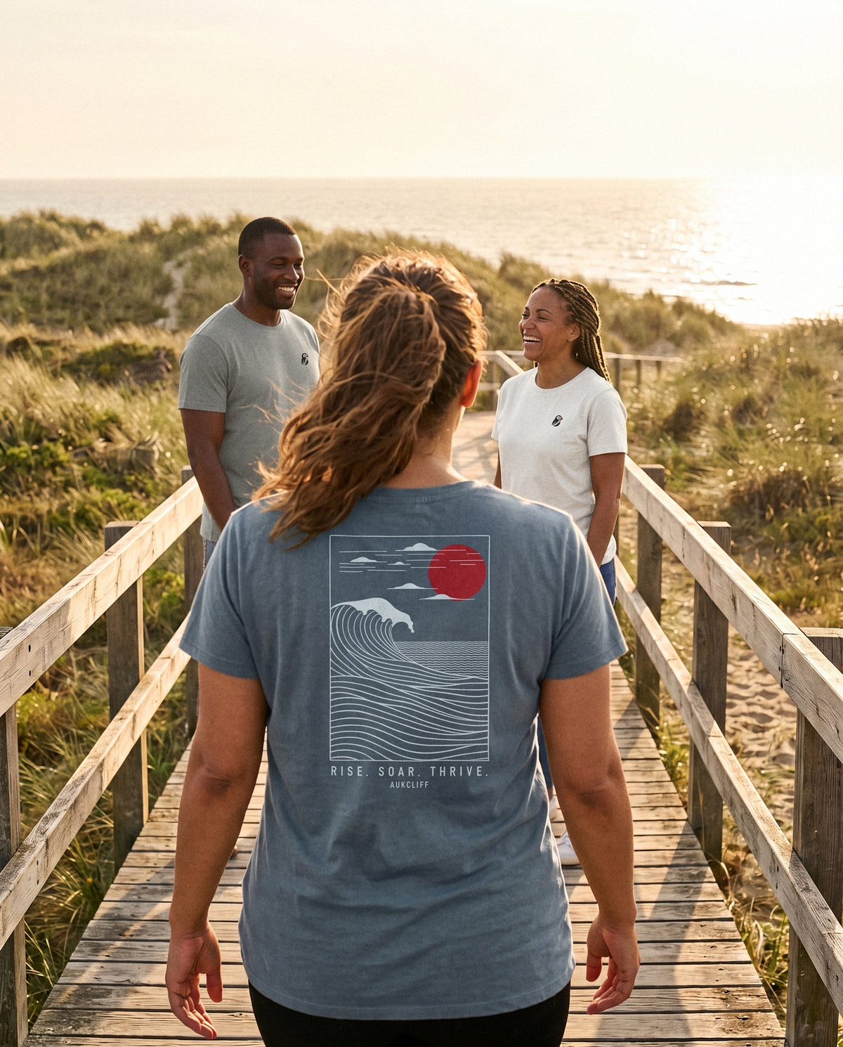 AukCliff rear-print tee worn outdoors, photo 1